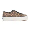 Keds Women's Triple Up Leather Bumper Foxing Stripe Lace Up Leather Sneakers In Tan & Black