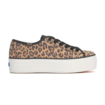 Keds Women's Triple Up Leather Bumper Foxing Stripe Lace Up Leather Sneakers In Tan & Black