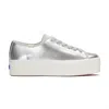Keds Women's Triple Up Washed Metallic Leather Lace Up Leather Sneakers In Silver Metallic