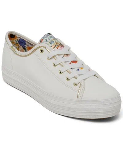 Keds X Rifle Paper Co Women's Triple Kick Colette Jacquard Lace Up Platform Casual Sneakers From Finish L In White