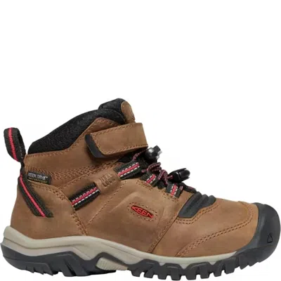 Keen Kids' Boys Ridge Flex Mid Wp Hiking Boots In Bison/red Carpet In Multi