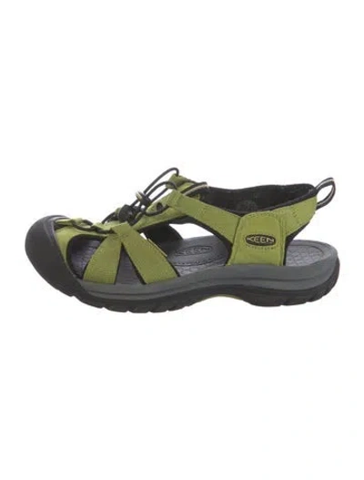 Pre-owned Keen Grosgrain Trim Slingback Sandals In Green