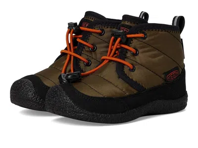 Keen Howser 2 Quilted Mid Height Waterproof Comfy Durable (toddler/little Kid) Kids Shoes Dark Olive/gold In Green