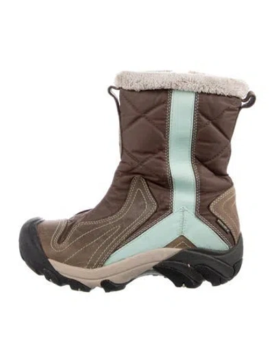 Pre-owned Keen Leather Colorblock Pattern Rain Boots In Brown
