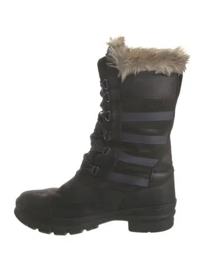 Pre-owned Keen Leather Faux Fur Trim Boots In Green
