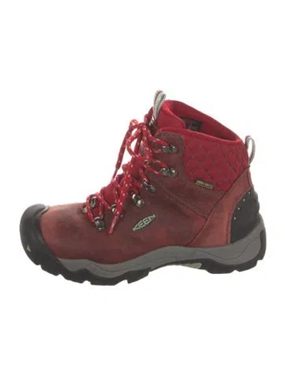 Pre-owned Keen Leather Printed Lace-up Boots In Red