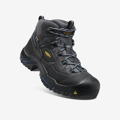Keen Men's Braddock Mid Waterproof Soft Toe Work Boot In Raven Estate Blue In Black