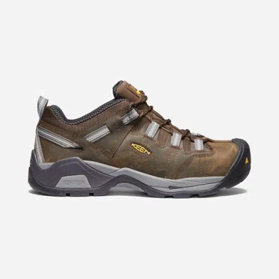 Keen Men's Detroit Esd Low Xt Steel Toe Shoes In Cascade Brown Gargoyle In Green