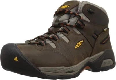 Pre-owned Keen Utility Men's Detroit Xt Mid Height Soft Toe Waterproof Work Boots In Black Olive/leather Brown