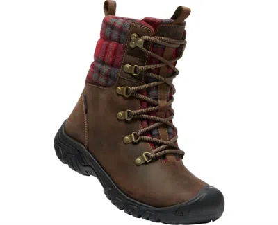 Keen Women's Greta Wp Boot In Dark Brown/red Plaid