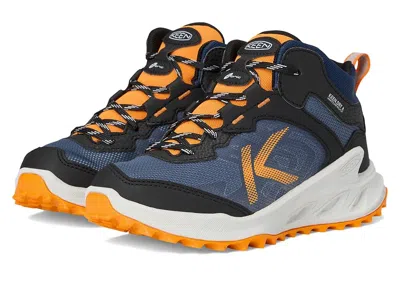 Keen Zionic Mid Height Waterproof All Terrain Easy On Hiking Boots Kids Shoes Naval Academy/bright Marigo In Black