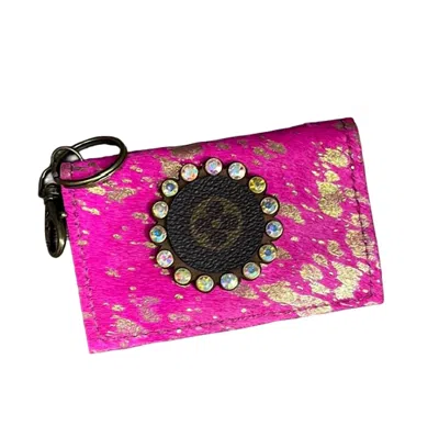 Keep It Gypsy Women's Acid Hair On Hide Upcycled Card Holder In Hot Pink