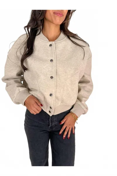 Keepsake Easygoing Varsity Jacket In Neutral Oatmeal