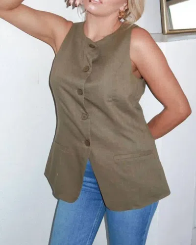 Keepsake Harper Sleeveless Linen Vest In Olive In Green