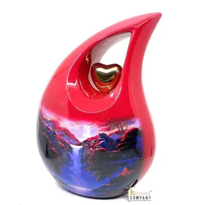 Pre-owned Keepsake Nature Cremation Tea Drop Urn 13" Extra Large Human Ashes Male Female Funeral In Red & Blue