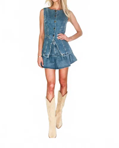 Keepsake Ryder Ruffle Denim Mini Skirt In Blue
