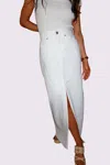 Keepsake Sienna Open Slit Denim Maxi Skirt In White In White