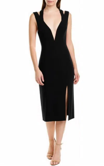 Keepsake Sleeveless Plunging Stretch Midi Sheath Dress In Black