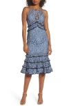 Keepsake The Label Catch Me Ruffle Lace Sheath Dress In Blue