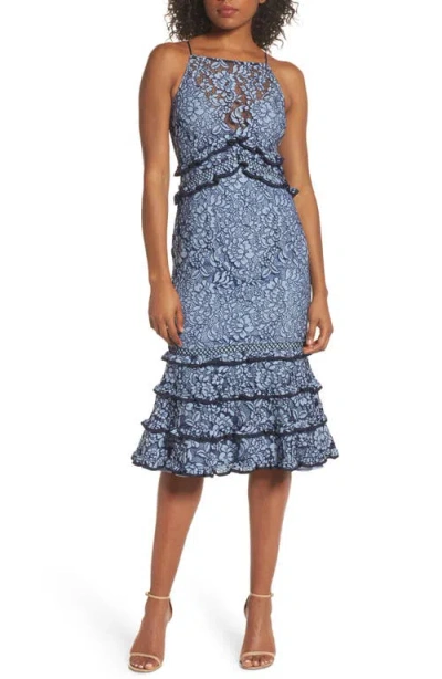 Keepsake The Label Catch Me Ruffle Lace Sheath Dress In Blue