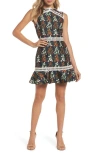 Keepsake The Label Faithful Floral Lace-up Shoulder Dress In Navy