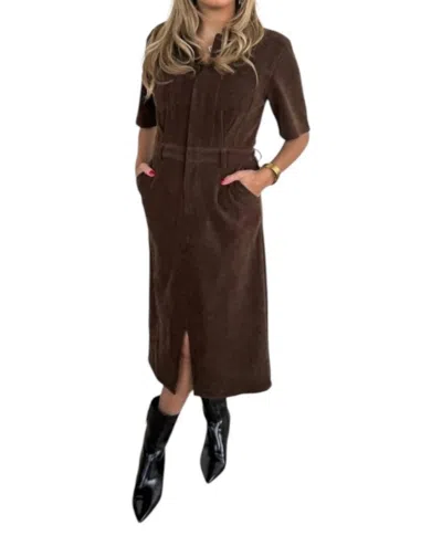 Keepsake Velvet Canyon Cord Dress In Deep Brown In Multi