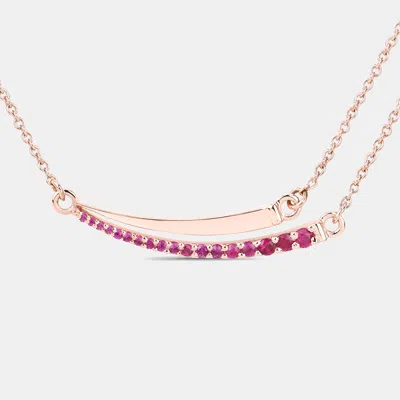 Pre-owned Keesh Jewels 0.28 Cts Ruby 14k Rose Gold Bar Necklace
