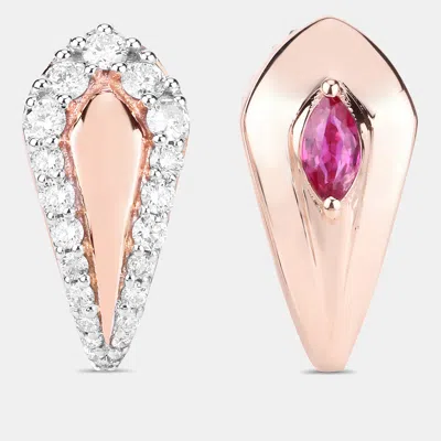 Pre-owned Keesh Jewels 0.66 Cts Ruby And Diamond 14k Rose Gold Huggie Earrings