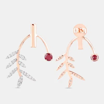 Pre-owned Keesh Jewels 0.66 Cts Ruby And Diamond 14k Rose Gold Laurel Vine Earrings