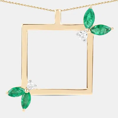 Pre-owned Keesh Jewels 0.76 Cts Emerald And Diamond 14k Yellow Gold Nature Inspired Pendant