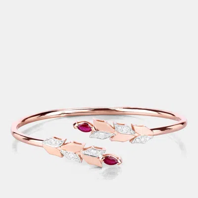 Pre-owned Keesh Jewels 0.80 Cts Ruby And Diamond 14k Rose Gold Bypass Bangle