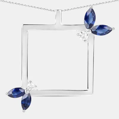 Pre-owned Keesh Jewels 0.94 Cts Blue Sapphire And Diamond 14k White Gold Nature Inspired Pendant