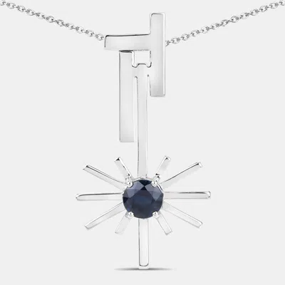 Pre-owned Keesh Jewels 0.98 Cts Blue Sapphire 14k White Gold Sunburst Pendant