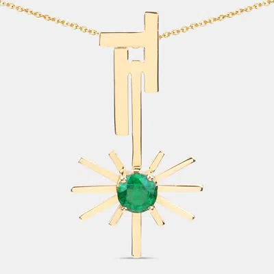 Pre-owned Keesh Jewels 1.01 Cts Emerald 14k Yellow Gold Sunburst Pendant
