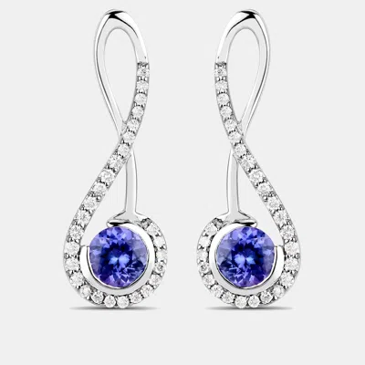 Pre-owned Keesh Jewels 1.06 Cts Tanzanite And Diamond 14k White Gold Infinity Earrings