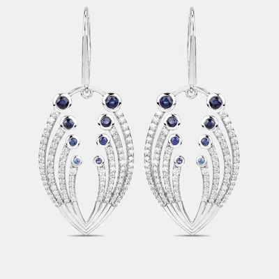 Pre-owned Keesh Jewels 1.12 Cts Blue Sapphire And Diamond 14k White Gold Dangle Earrings