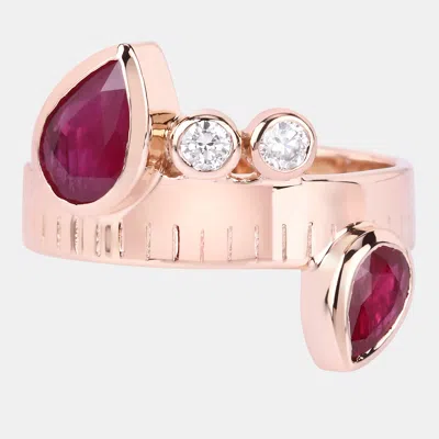 Pre-owned Keesh Jewels 1.21 Cts Ruby And Diamond 14k Rose Gold Bypass Ring Us Size 7
