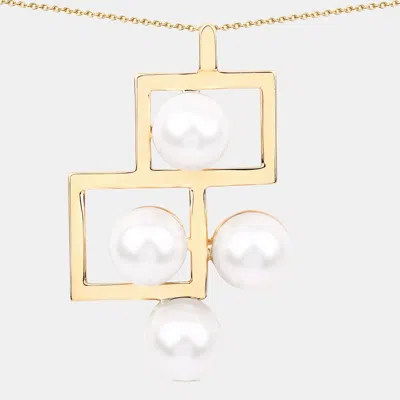 Pre-owned Keesh Jewels 13.65 Cts Pearl 14k Yellow Gold Geometric Pendant