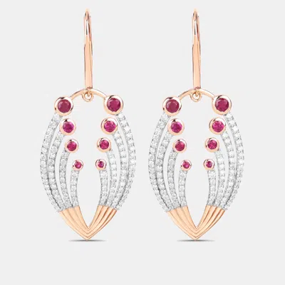 Pre-owned Keesh Jewels 1.45 Cts Ruby And Diamond 14k Rose Gold Dangle Earrings