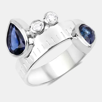 Pre-owned Keesh Jewels 1.63 Cts Blue Sapphire And Diamond 14k White Gold Bypass Ring Us Size 7
