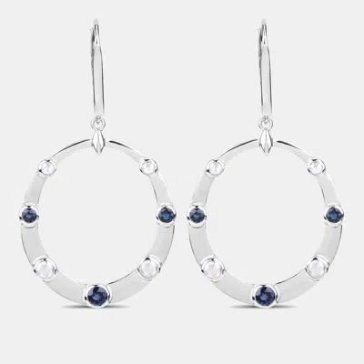 Pre-owned Keesh Jewels 1.67 Cts Blue Sapphire And Diamond 14k White Gold Dangle Earrings