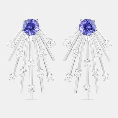 Pre-owned Keesh Jewels 1.94 Cts Tanzanite And Diamond 14k White Gold Sunburst Earrings