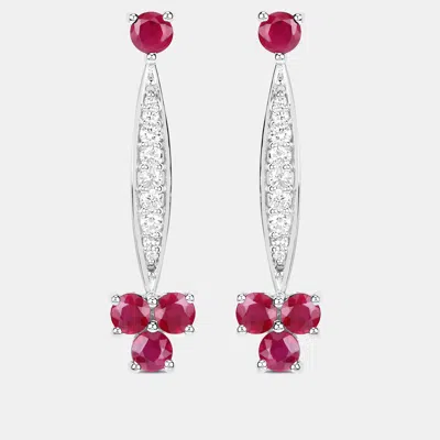 Pre-owned Keesh Jewels 2.02 Cts Ruby And Diamond 14k White Gold Drop Earrings