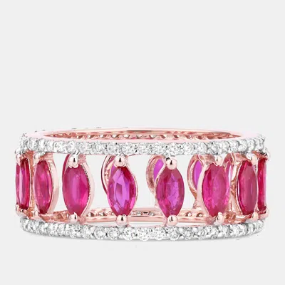 Pre-owned Keesh Jewels 2.08 Cts Ruby And Diamond 14k Rose Gold Eternity Band Ring Us Size 7