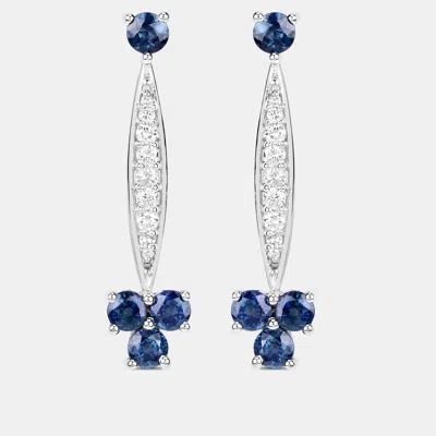 Pre-owned Keesh Jewels 2.14 Cts Blue Sapphire And Diamond 14k White Gold Drop Earrings