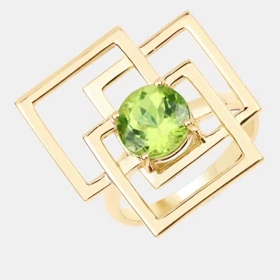 Pre-owned Keesh Jewels 2.25 Cts Peridot 14k Yellow Gold Geometric Ring Us Size 7