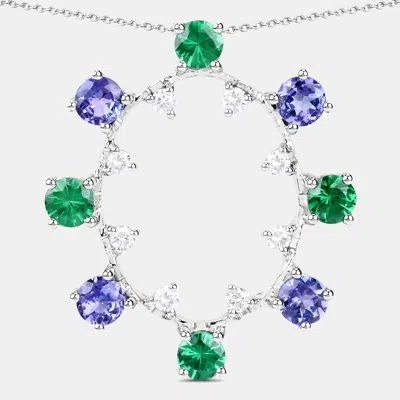 Pre-owned Keesh Jewels 2.26 Cts Multi Stone And Diamond 14k White Gold Circle Pendant