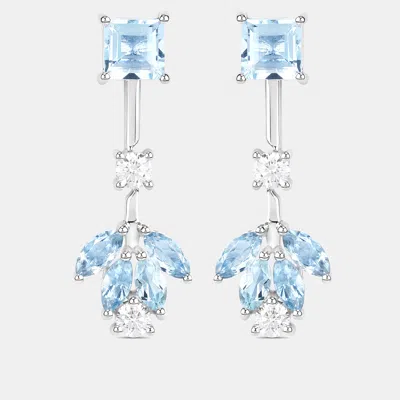 Pre-owned Keesh Jewels 2.30 Cts Aquamarine And Diamond 14k White Gold Drop Earrings