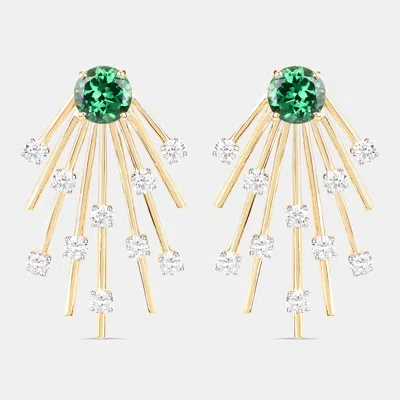 Pre-owned Keesh Jewels 2.35 Cts Tsavorite And Diamond 14k Yellow Gold Sunburst Earrings
