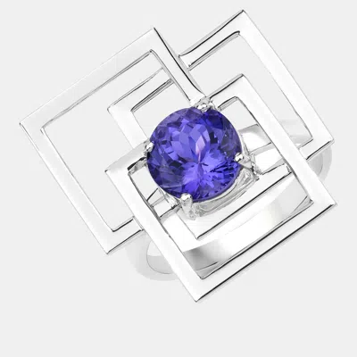 Pre-owned Keesh Jewels 2.46 Cts Tanzanite 14k White Gold Geometric Ring Us Size 7